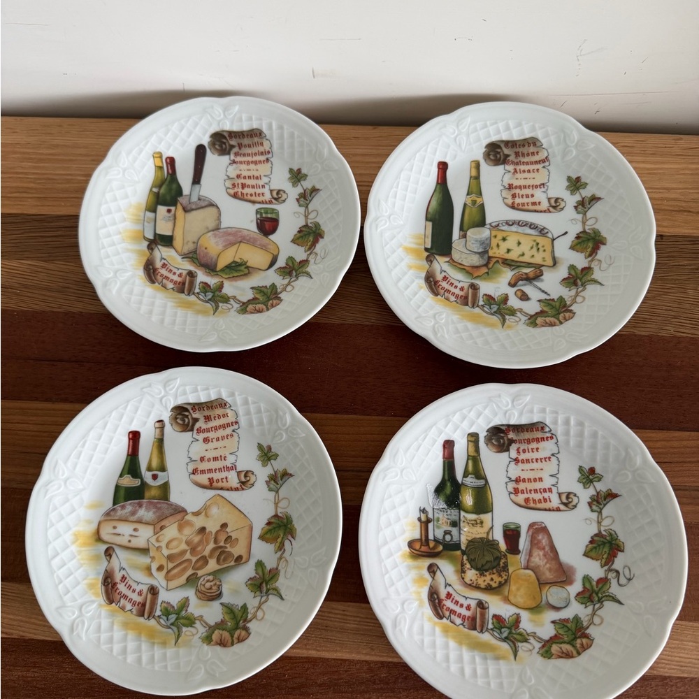 Philippe Deshoulieres Limoges Wine & Cheese Plates  Set of 4 PRICE DROP FIRM